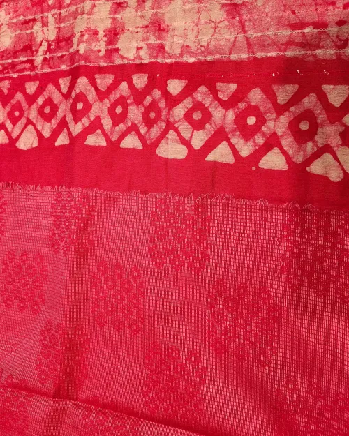 Red Light Embroidery Work Cotton Silk Saree