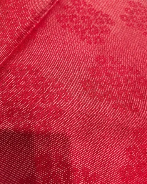 Red Light Embroidery Work Cotton Silk Saree