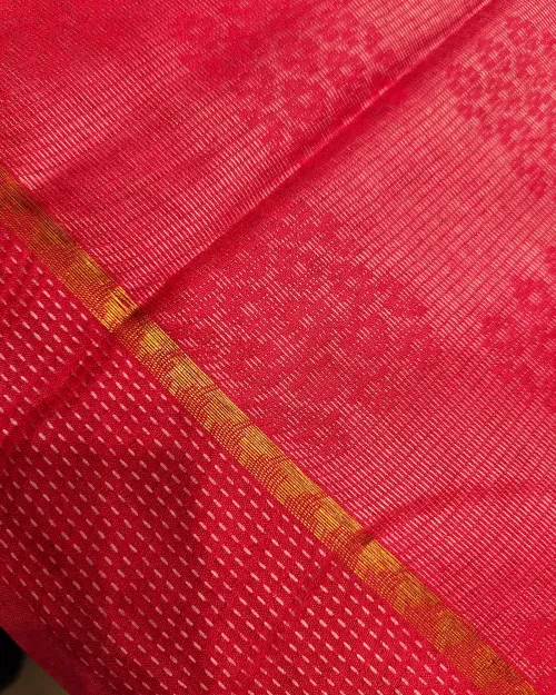 Red Light Embroidery Work Cotton Silk Saree