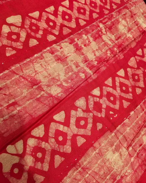 Red Light Embroidery Work Cotton Silk Saree
