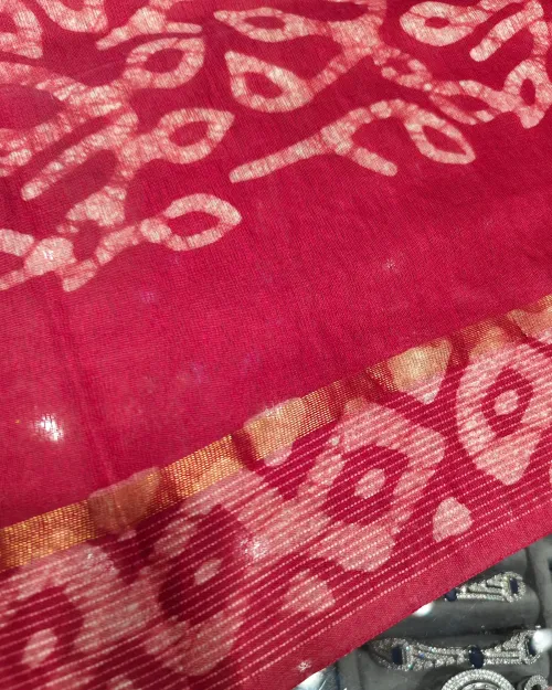 Red Light Embroidery Work Cotton Silk Saree