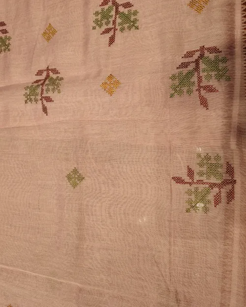 Pink Embroidery Work Cotton Saree