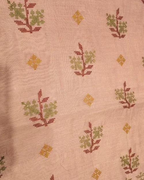 Pink Embroidery Work Cotton Saree