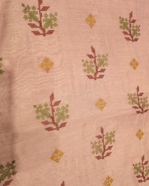 Pink Embroidery Work Cotton Saree