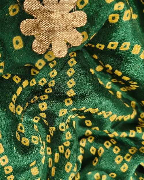 Bottle Green Gota Patti Work Chinon Silk Saree