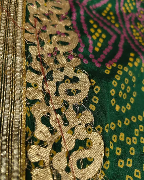 Bottle Green Gota Patti Work Chinon Silk Saree