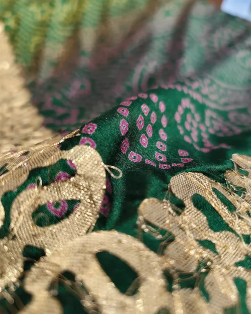 Bottle Green Gota Patti Work Chinon Silk Saree