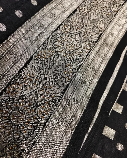 Black Color Zari Work Silk Saree