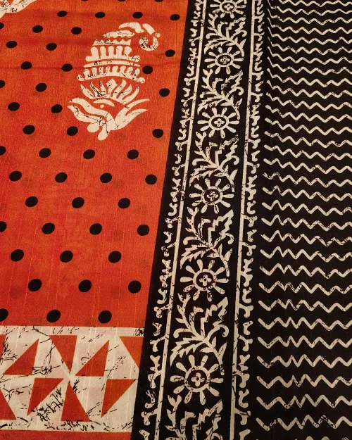 Orange Colour Printed Cotton Saree