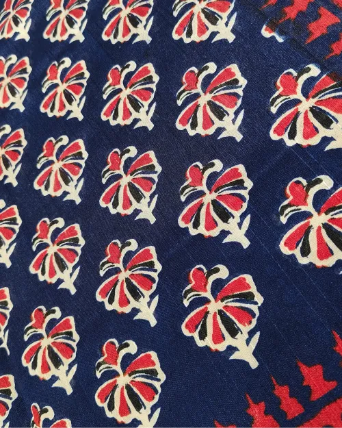 Navy Blue Printed Cotton Saree