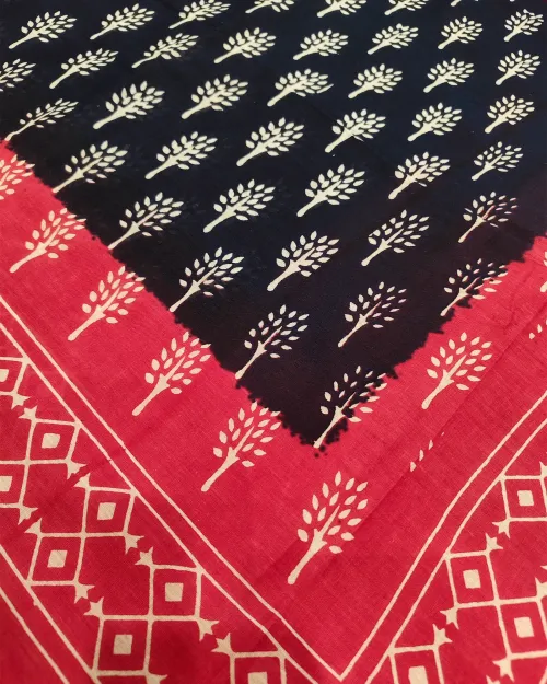 Navy Blue Color Printed Cotton Saree