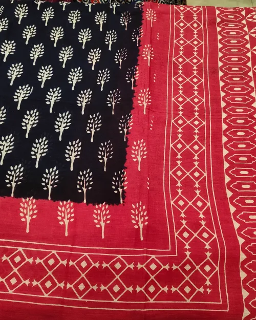 Navy Blue Color Printed Cotton Saree