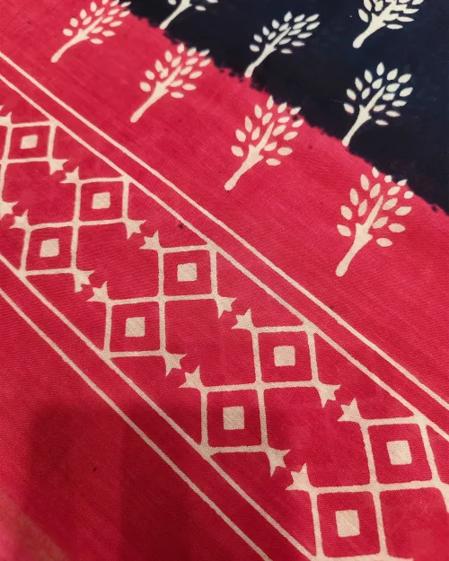 Navy Blue Color Printed Cotton Saree