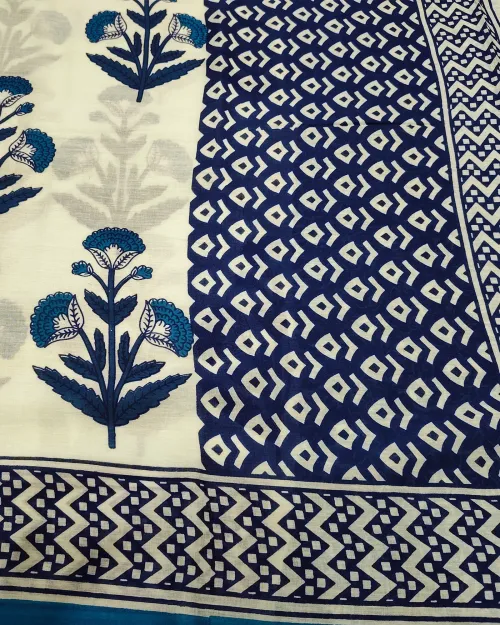 White Color Printed Cotton Saree