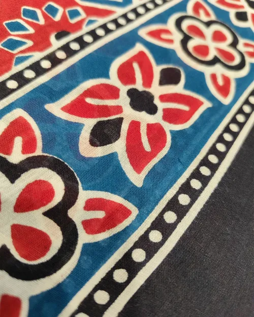 Navy Blue Casual Wear Printed Cotton Saree