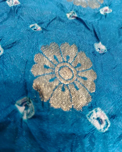 Firozi Color Zari Work Silk Saree