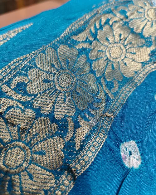 Firozi Color Zari Work Silk Saree