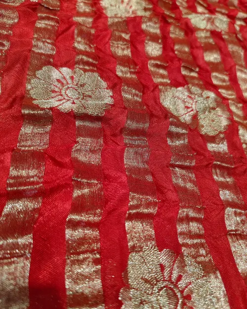 Red Colour Zari Work Silk Bandhani Print Saree