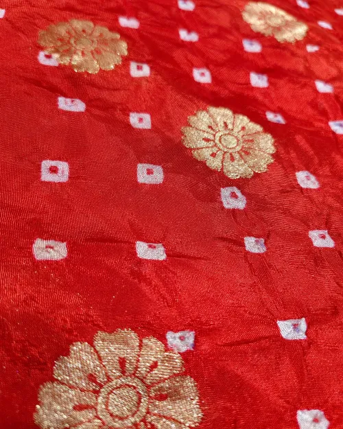 Red Colour Zari Work Silk Bandhani Print Saree