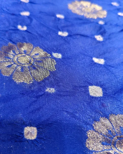 Royal Blue Bandhani Print Zari Work Silk Saree
