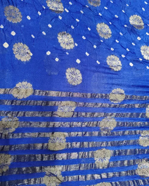 Royal Blue Bandhani Print Zari Work Silk Saree