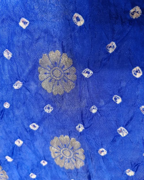 Royal Blue Bandhani Print Zari Work Silk Saree