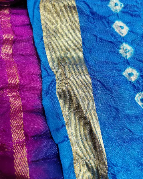 Purple Zari Work Bandhani Print Silk Saree