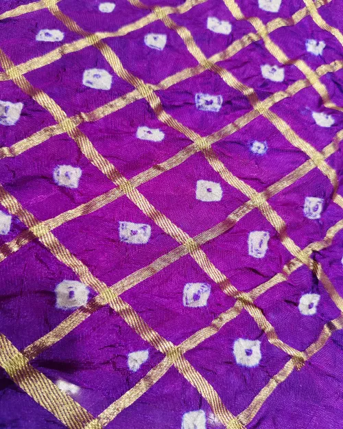 Purple Zari Work Bandhani Print Silk Saree