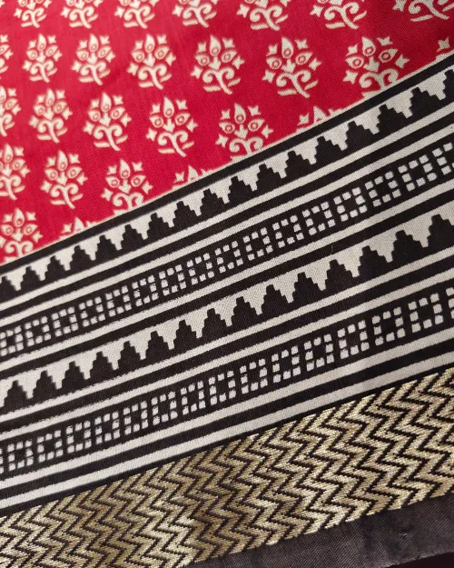 Red Traditional Print Cotton Silk Saree