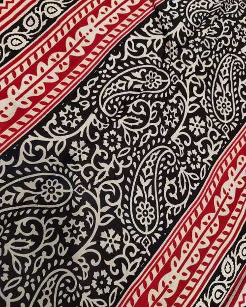 Red Traditional Print Cotton Silk Saree