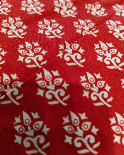Red Traditional Print Cotton Silk Saree