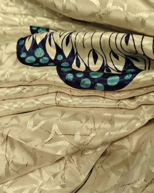 White Printed Crepe Silk Saree