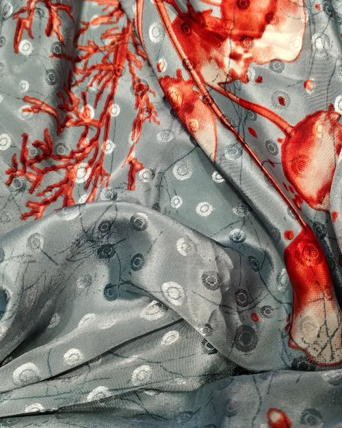 Ice Blue Printed Crepe Silk Saree