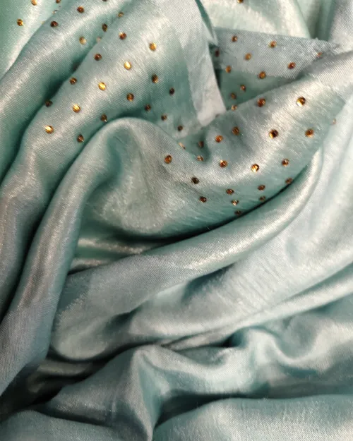 Ice Blue Light Stone Work Synthetic Saree