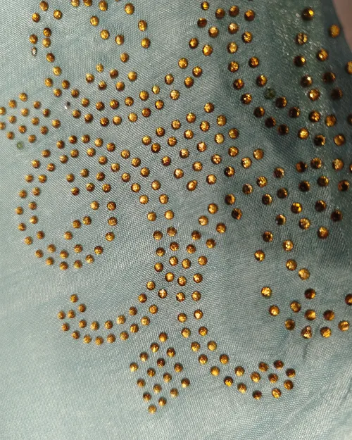 Ice Blue Light Stone Work Synthetic Saree