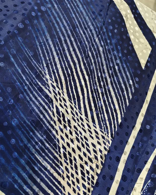 Blue Light Stone Work Crepe Silk Saree