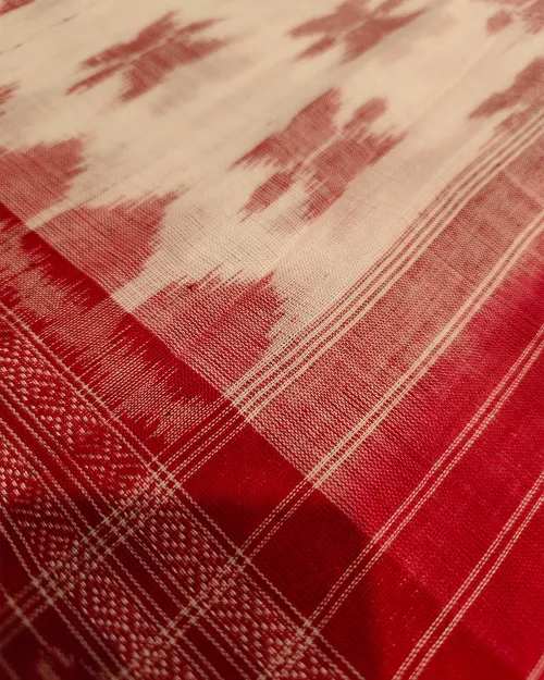 White Bengali Style Linen Saree