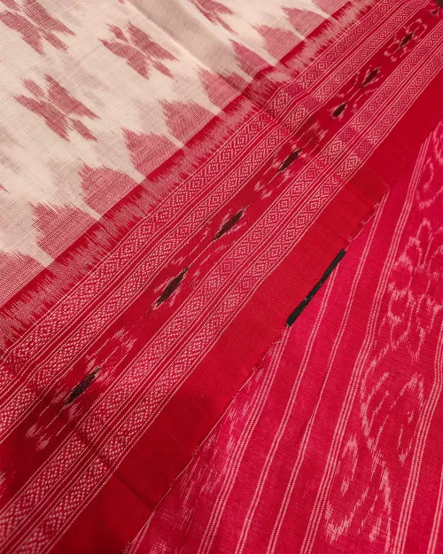 White Bengali Style Linen Saree