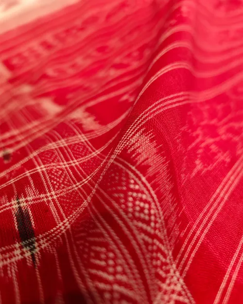 White Bengali Style Linen Saree