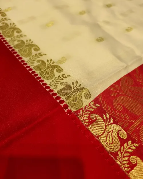 White Colour Bengali Style Silk Saree