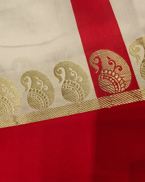 White Bengali Style Silk Saree