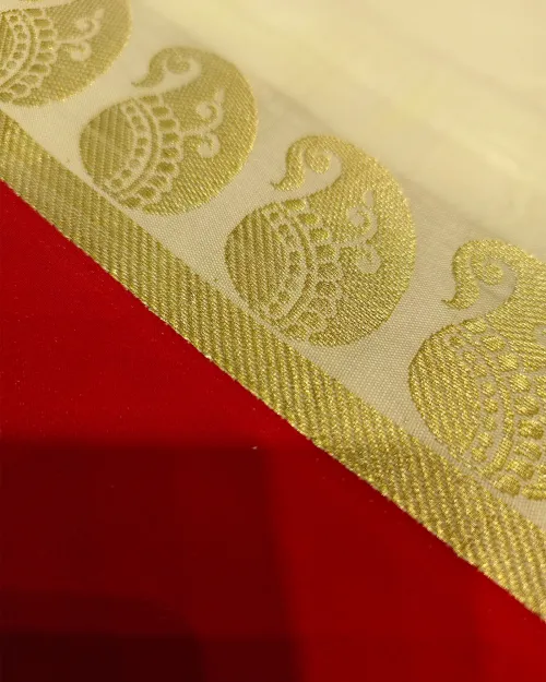 White Bengali Style Silk Saree