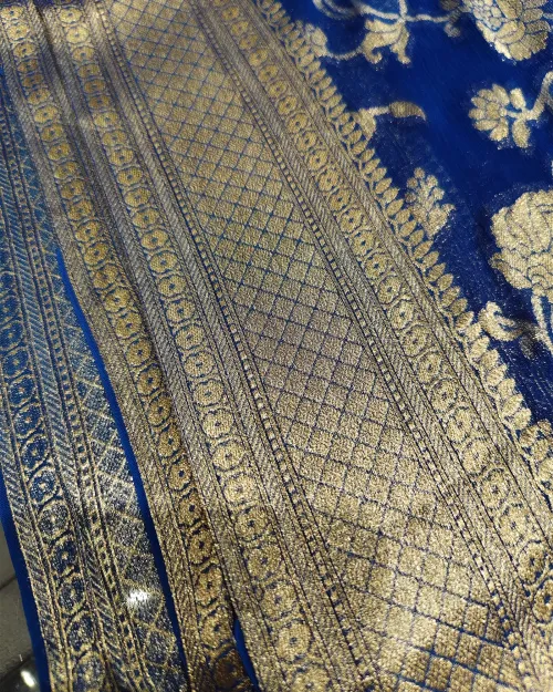 Royal Blue Zari Work Chiffon Saree