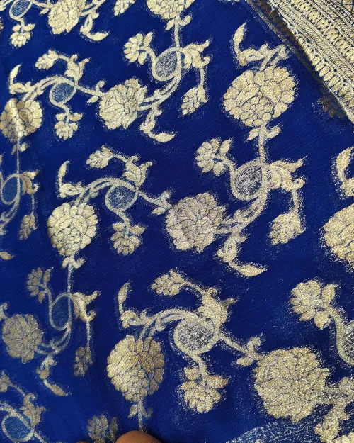 Royal Blue Zari Work Chiffon Saree