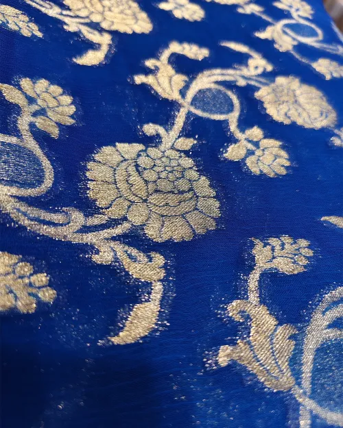 Royal Blue Zari Work Chiffon Saree