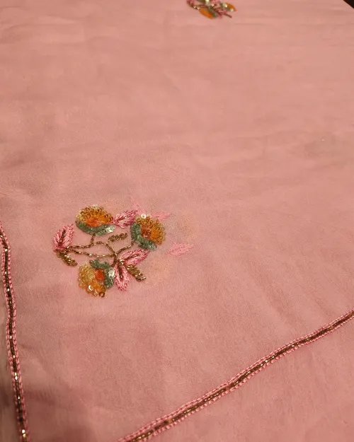 Pink Color Stone Work Chiffon Saree