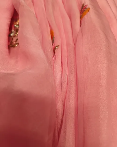 Pink Color Stone Work Chiffon Saree