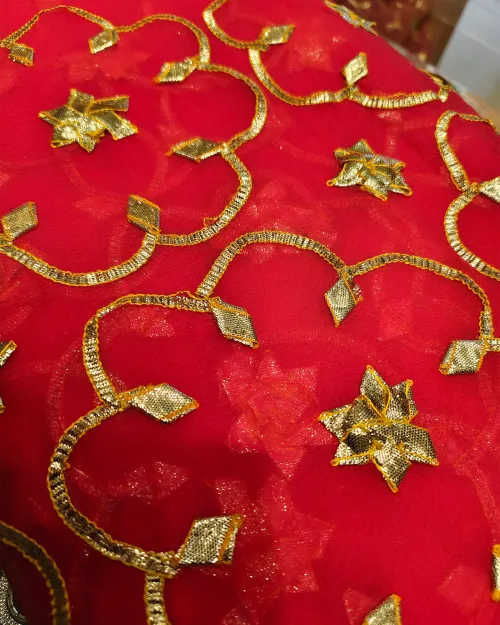 Rani Pink Gota Patti Work Chiffon Saree
