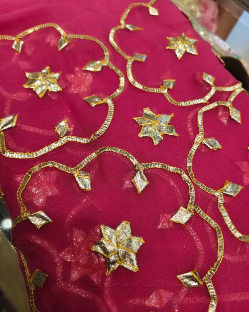 Rani Pink Gota Patti Work Chiffon Saree