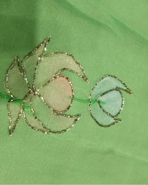 Light Green Zari Work Chiffon Saree